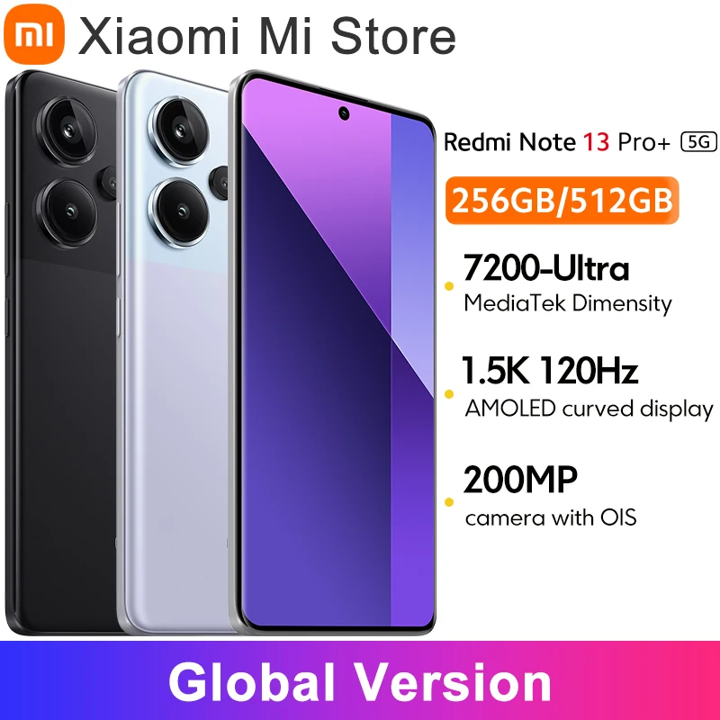 

Глобальная версия Xiaomi Redmi Note 13 Pro Plus 5G 200MP OIS Camera 120Hz 1,5 K изогнутый дисплей MediaTek Dimensity 7200-Ultra IP68