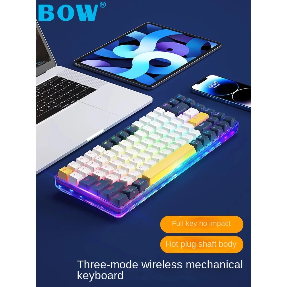 Imagem -02 - Arco G06d Quente-swappable Três Modos Bluetooth Teclado Mecânico sem Fio com Fio Pequeno Portátil Externo Eixo de Chá Vermelho Ergonomia Diy