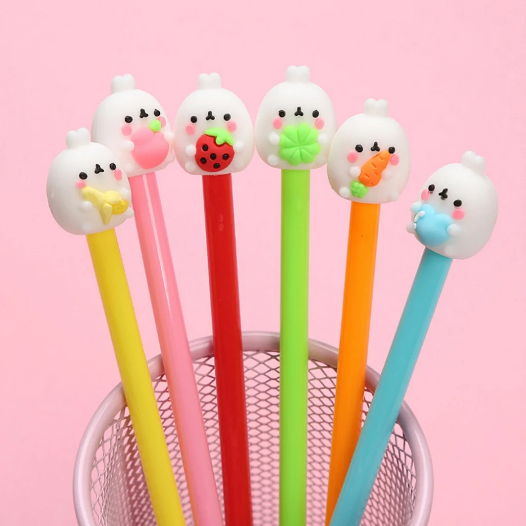 Cute Rabbit & Fruit Gel Pens, Kawaii Black Ink Pens for Students Exam & Office Writing Supplies