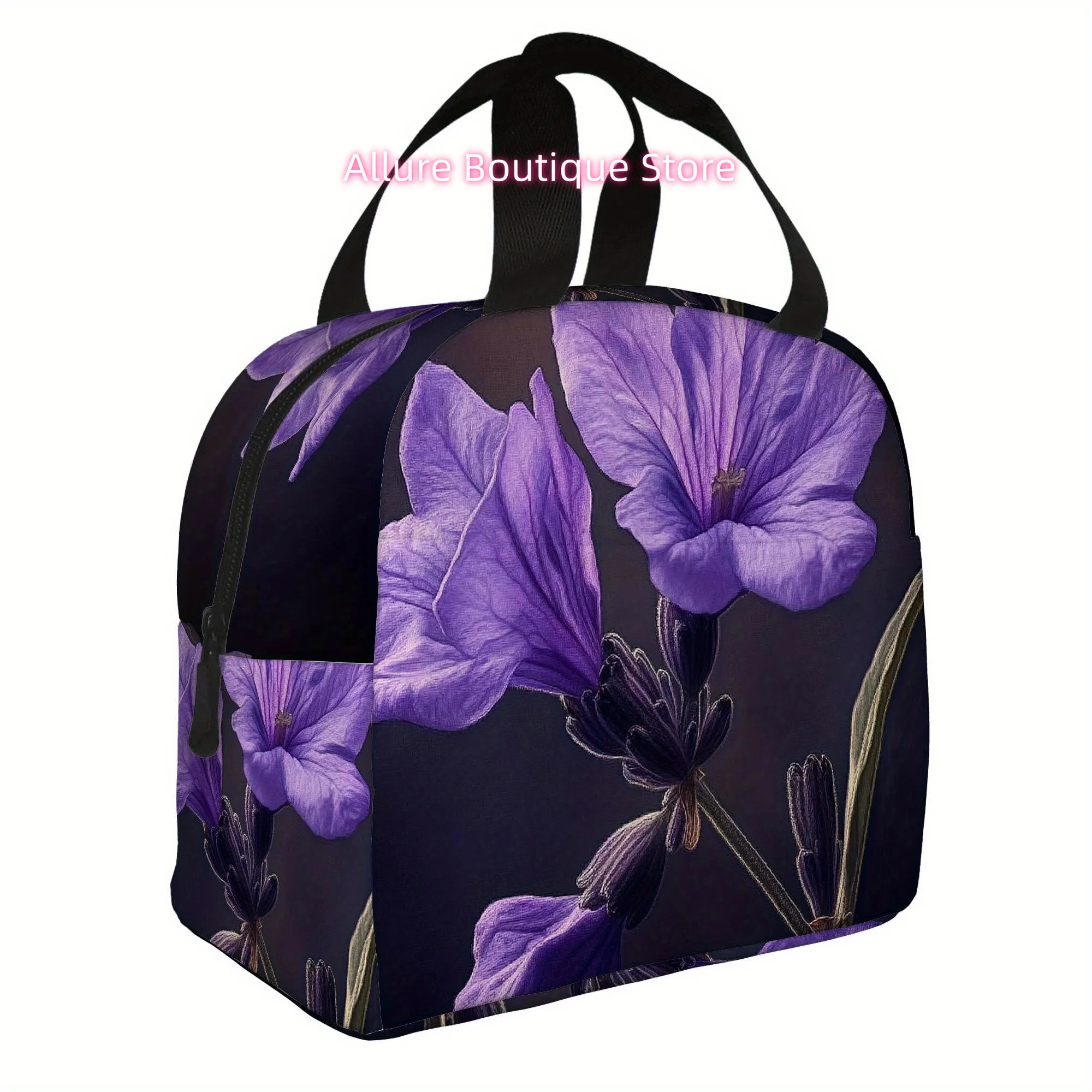 1pc, Purple  Bloom Beautifully Printed Thermal Bag Insulation Lunch Tote for Food Storage - Unisex Portable Reusables