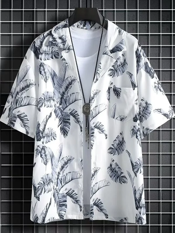 

Hawaii Flower ort Sve Men's Summer Thin Ice Silk Casual Loose Trendy Beach f Sve irt Top Breathable Wear Resistant