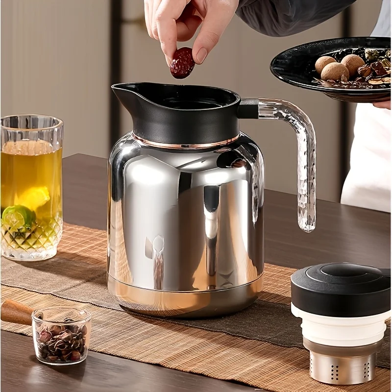 

Large Capacity Stainless Steel Insulated Kettle, Tea Water Separation with Filter Net, Old Tea Steeping Pot, Warm Water Jug