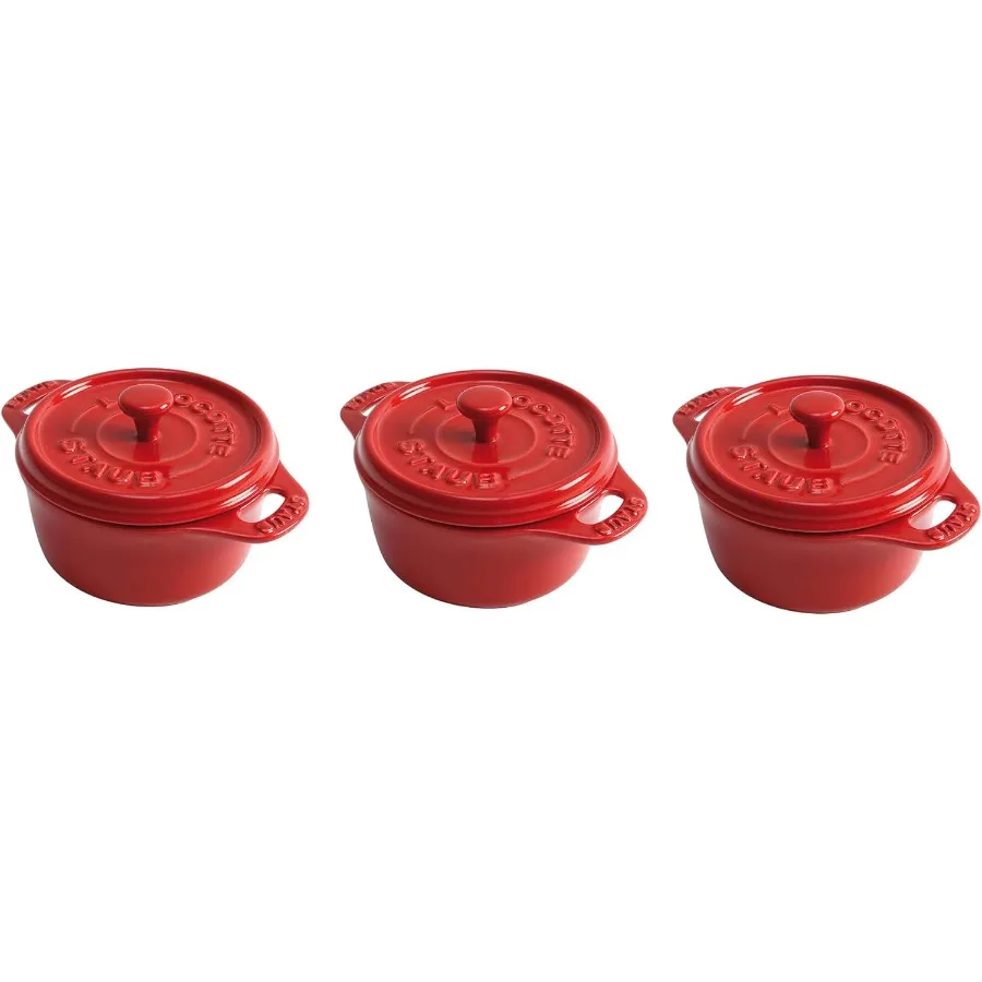 

Ceramics Dutch Oven 3piece Mini Round Cocotte Cherry for Home Cooking and Outdoor Camping HeatResistant and Even Heating Perfec