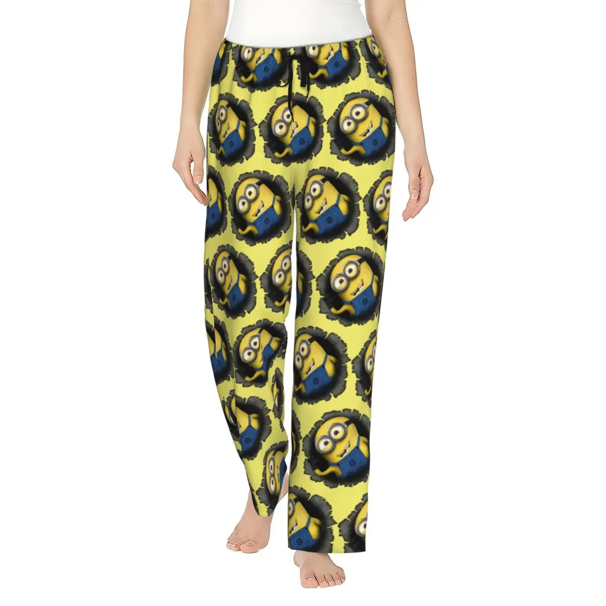 Custom Cartoon Animation Minions Pajama Pants Sleepwear Womens Elastic Waistband Sleep Lounge Bottoms with Pockets