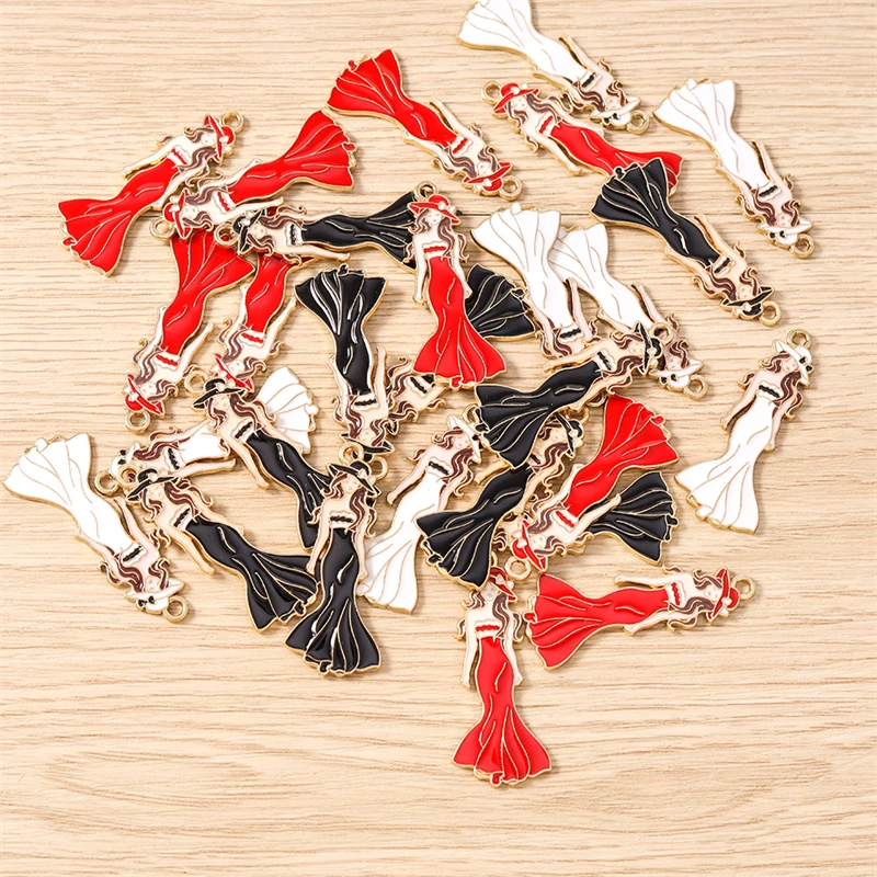 

10pcs 16x38mm Elegant Enamel Beauty Women Charms Pendants for Making Earrings Necklaces Bracelets DIY Crafts Jewelry Accessories