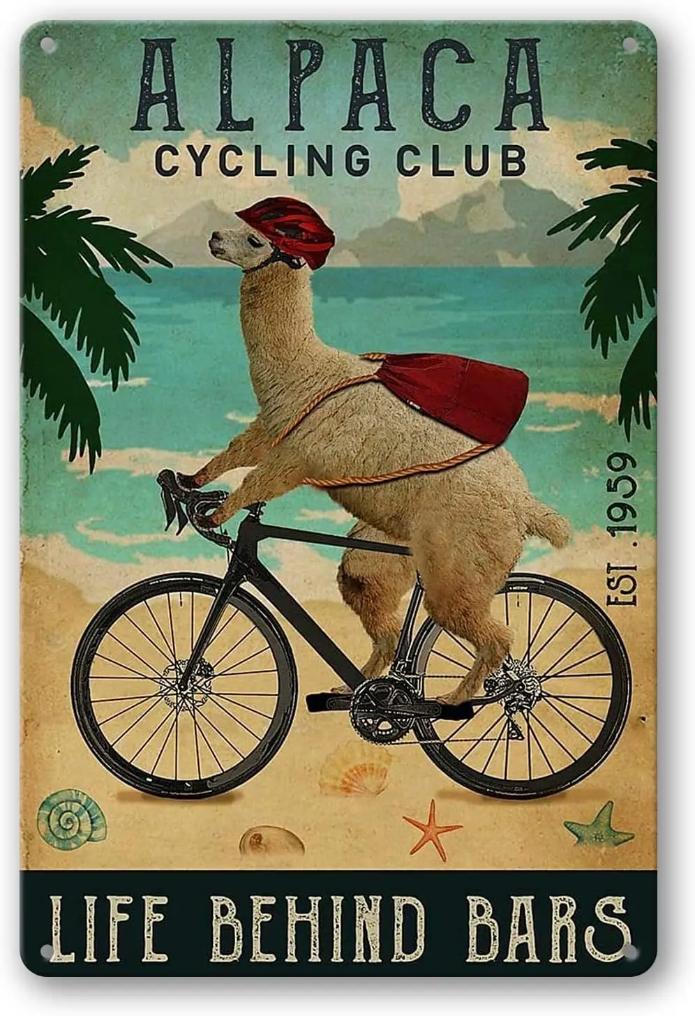 WEIMEILD Cycling Club Alpaca Tin Sign, Retro Vintage Metal Tin Sign Farm Kitchen Decorative Farmhouse inch(Tin-58)-Aluminum
