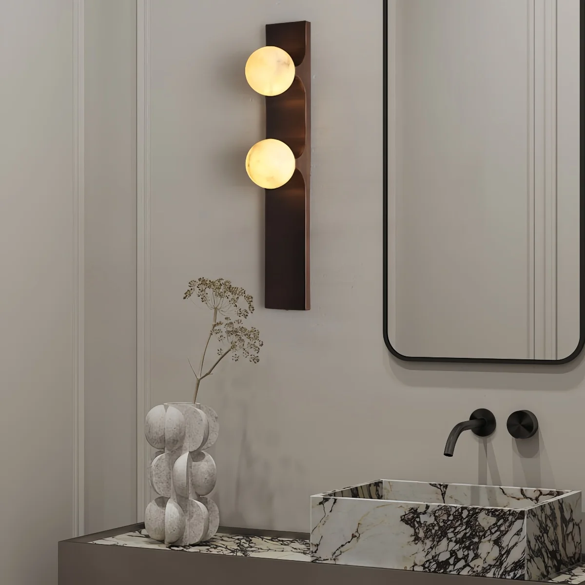 Modern Copper Wall Light with Marble Shade LED Vintage Sconce for Bedroom Living Room Restaurant Hotel Corridor Decor Light