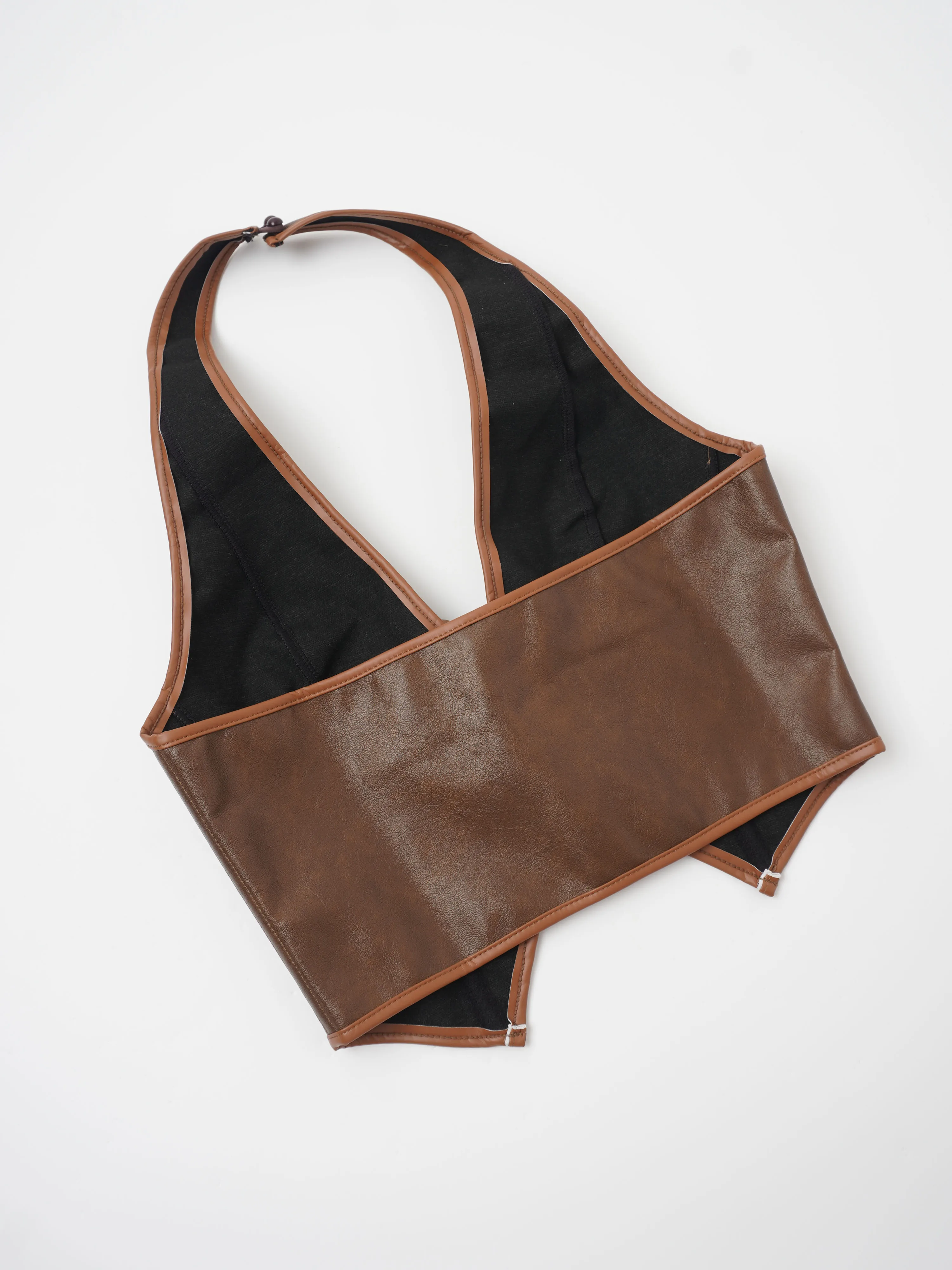 Brown PU Leather Lace Up Halter Vest Womens Vintage Corset Top Y2K Streetwear Clubwear Party Night Out Slim Fit Bodycon - view 4