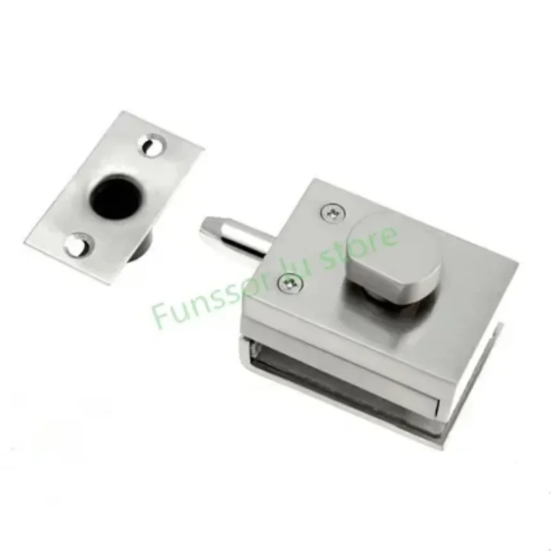 Double Glass Door Latches Lock 304 Stainless Steel Without Lock, Hole, Bidirectional Unlock Frameless Glass Door for Home Office