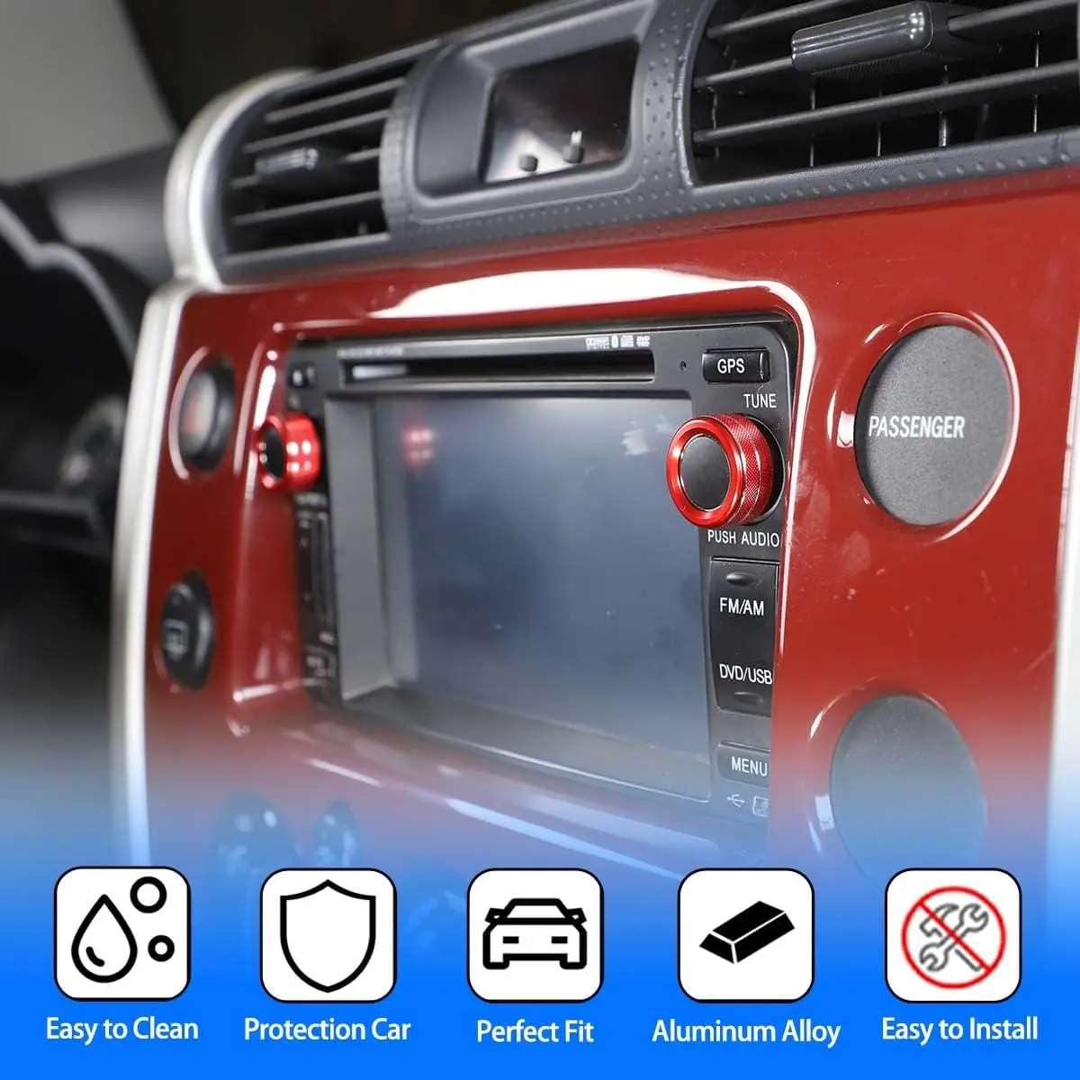 2PCS Aluminum Alloy Car Center Control Volume Knob Ring Caps For Toyota FJ Cruiser 2007-2021 Audio Volume Knob Cover