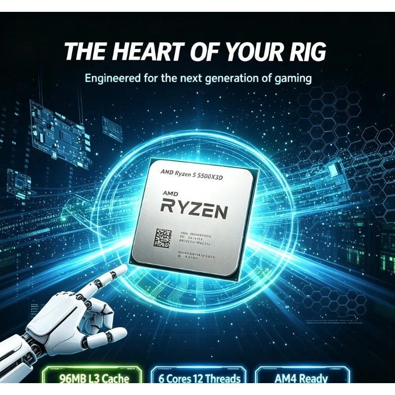 AMD Ryzen 5 5500X3D Replacement Desktop CPU 7NM 105W 3GHz 6C12T Large L3 Cache AM4 Platform Support DDR4 Without Cooler - view 6