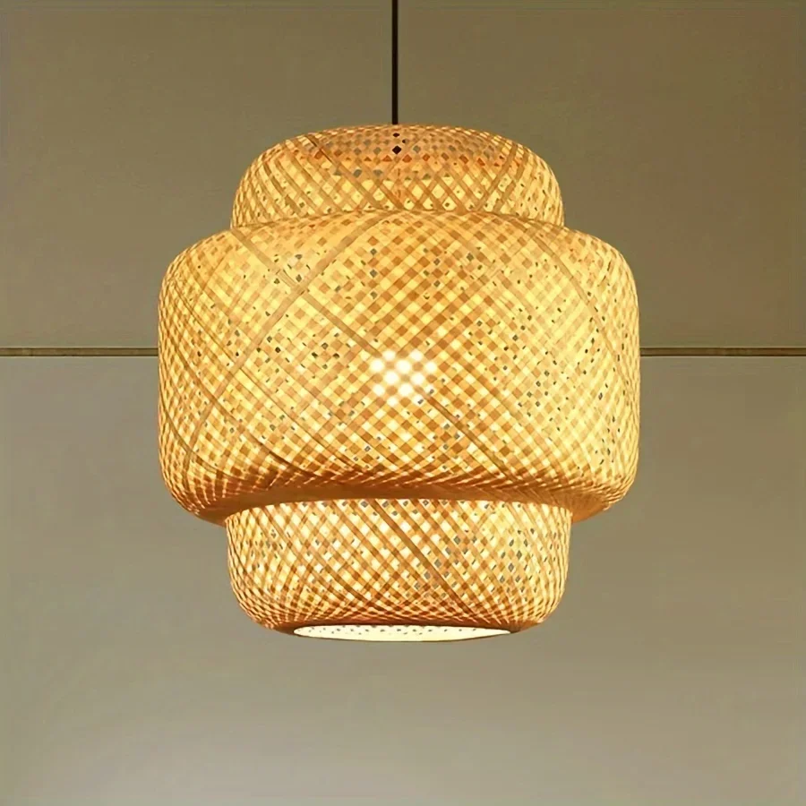 Large Size Woven Artisanal E27 Hanging Fixture 38/50cm Handcrafted Modern Bamboo Pendant Lamp Shade for Dining Bedroom Tea Room