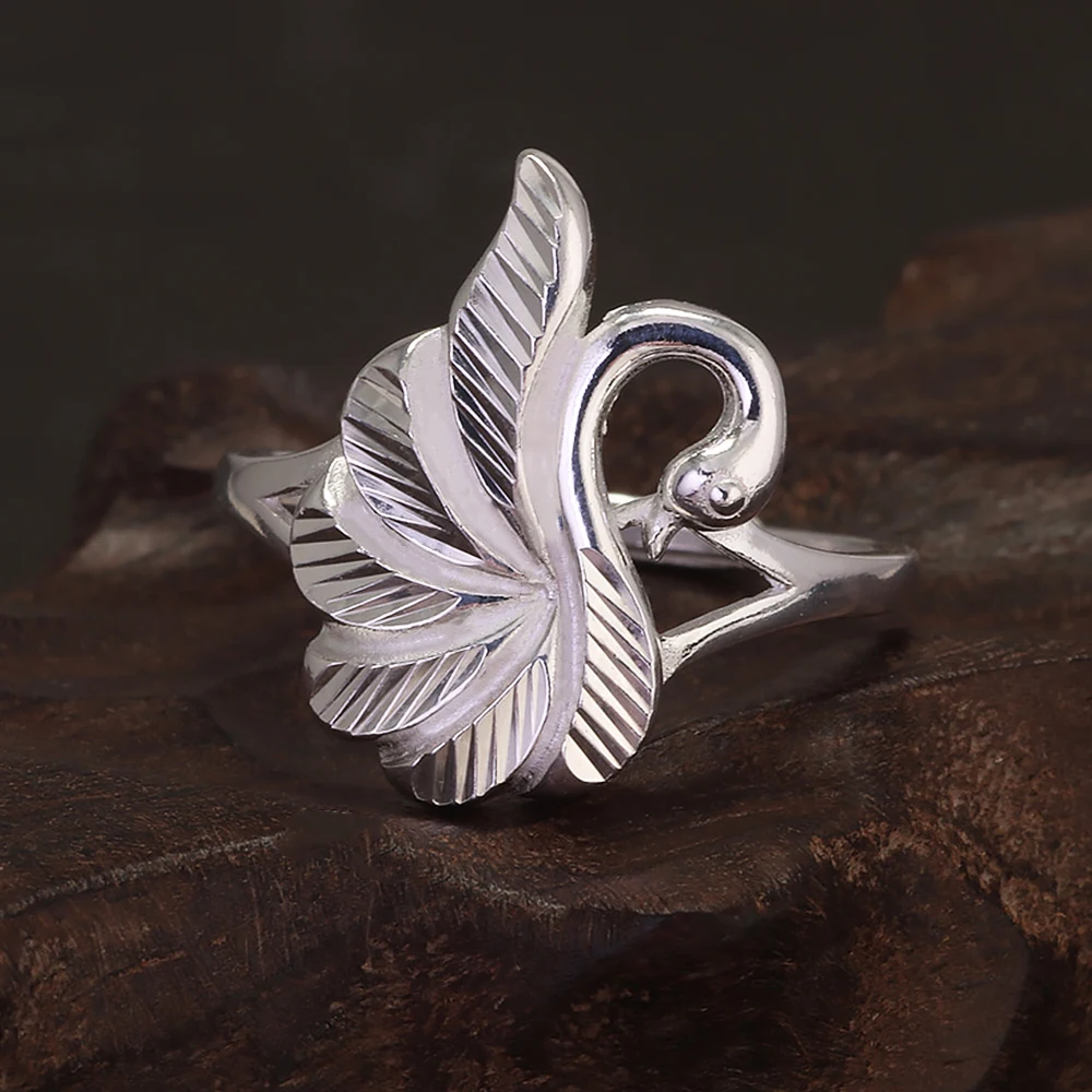 

Stamped S990 Silver Swan Ring Elegant Simple Vintage Animal Rings Women Ladies Adjustable Birthday Present Gift Jewelry for Her