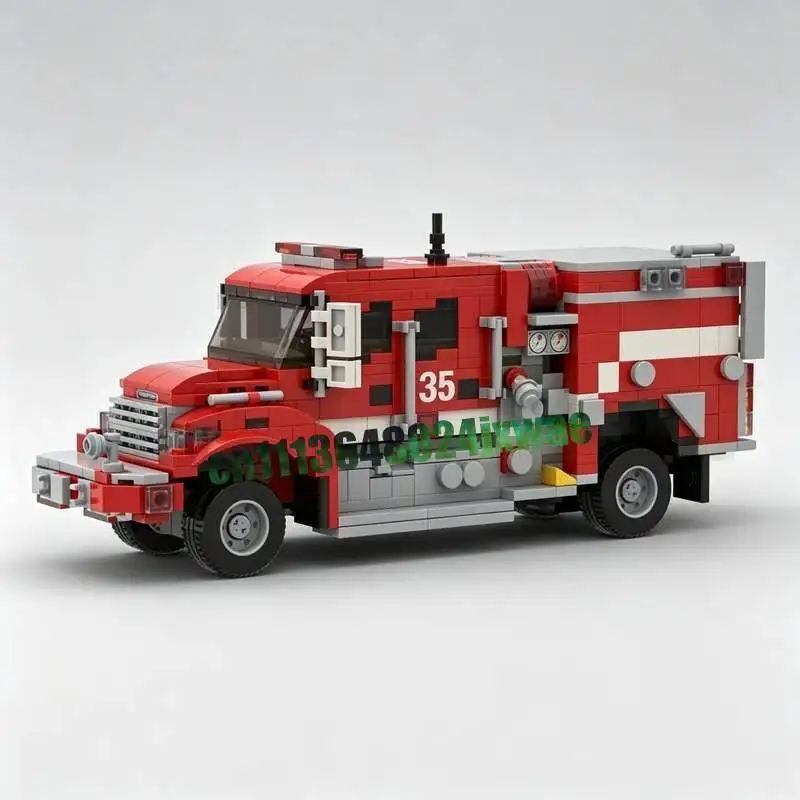 771 Parts Red Brush Fire Engine Truck Model MOC Custom Puzzle Building Blocks DIY Assembly Educational Toy Creative Gift Display