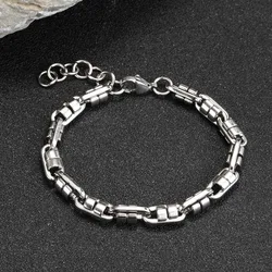 Pill Shaped Chain Bracelet for Men Boys,Chunky Stainless Steel Chain Links Wristband,Rock Punk Trendy Jwelry Gifts