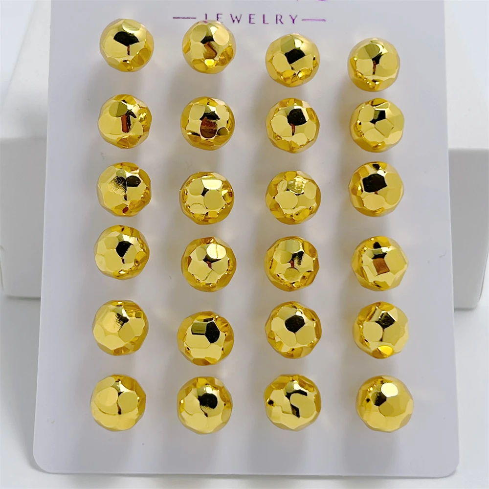 Gold Color Stud Earrings for Women 8mm Buddha Beaded Earing Brincos Femme New Fashion Jewelry Accessories Party Gifts Bijoux