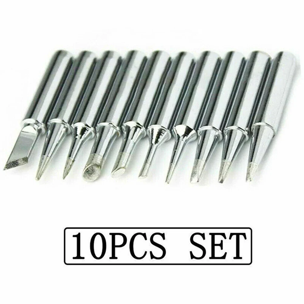 10pcs 900M-T Soldering Iron Tip Set Copper 900M-T Soldering Iron Head Bracket Lead-Free Replacement Tips For Welding Accessories