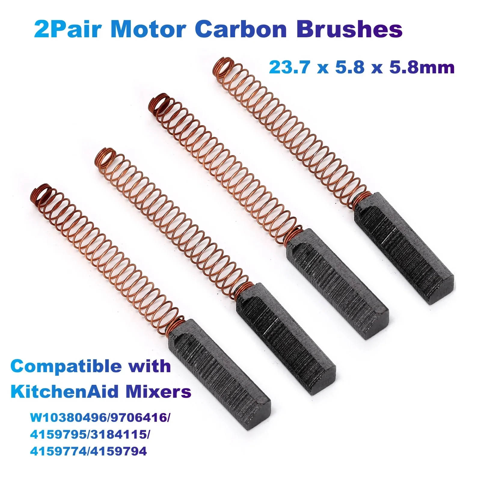 2Pair Motor Carbon Brushes (23.7x5.8x5.8mm) Compatible with KitchenAid Mixers W10380496/9706416/4159795/3184115/4159774/4159794