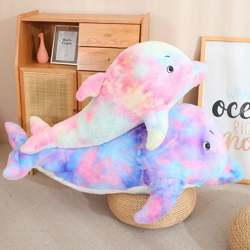 60 ~ 100 cm Kolorowa lalka delfin Pluszowa zabawka Wypchana puszysta wielokolorowa fioletowa woda Zwierzę Plushie Peluche Chłopcy Dziewczynki Prezent