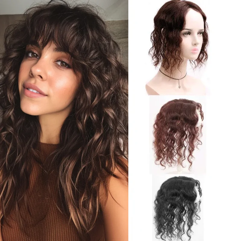 

100% Human Hair Topper Full Swiss Lace Hand-Tied Wig | Easy Clip-in Hairpiece | Loose Wave Colors 1B/2/4/613