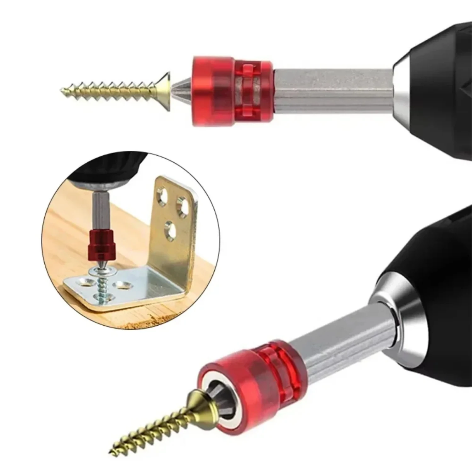 Enhanced Red Magnetic Hex Shank 1/4" Screwdriver Bits - Strong Magnetizer for Power Driver Accessory