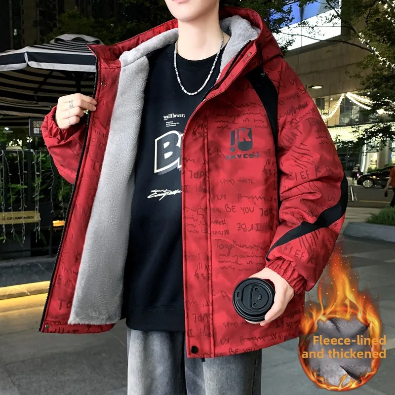 

Утепленная зимняя куртка-парка для подростков и мужчин, с капюшоном, повседневная, из полиэстера, с длинными рукавами, на молнии