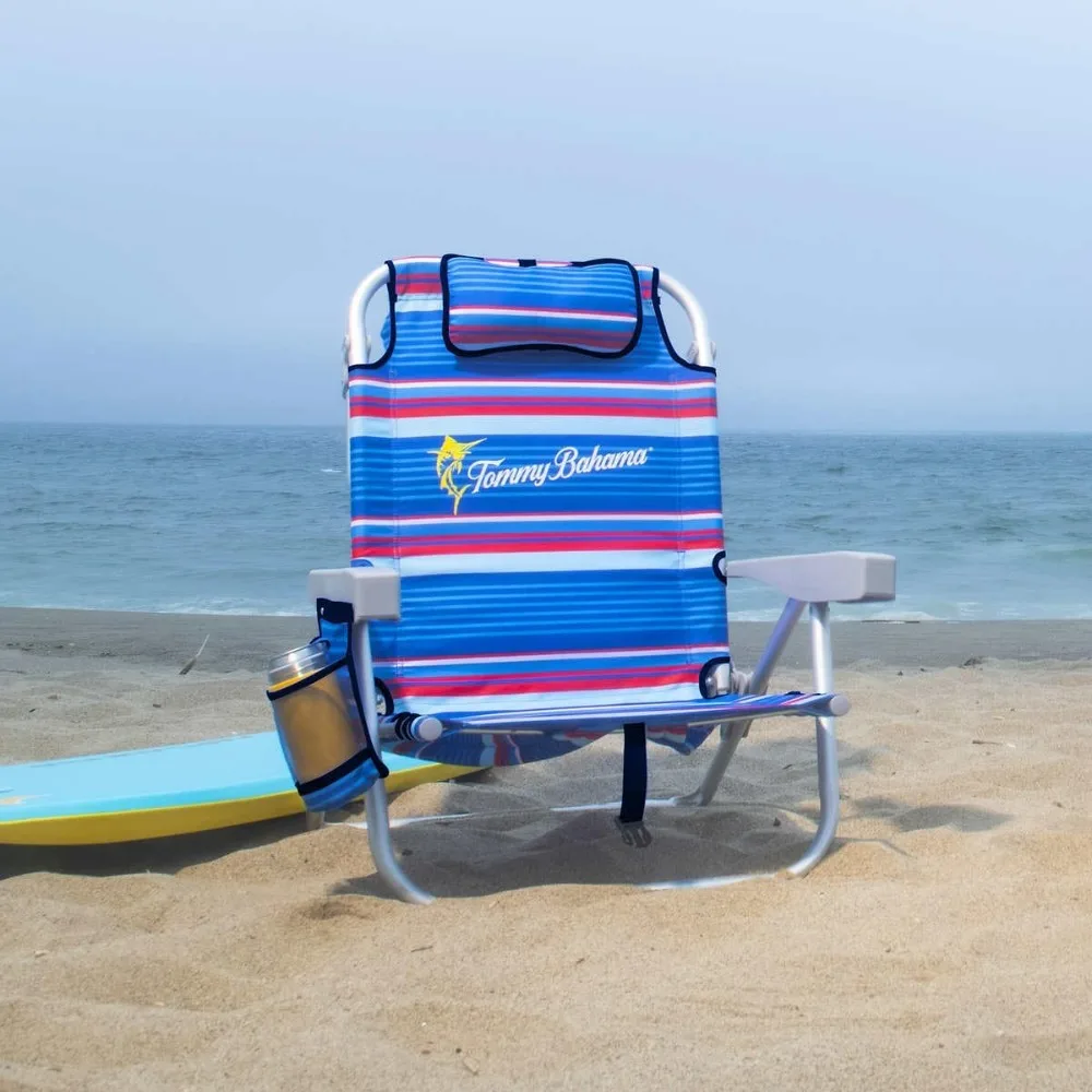 5 Position Beach Chair (Blue Stripes)