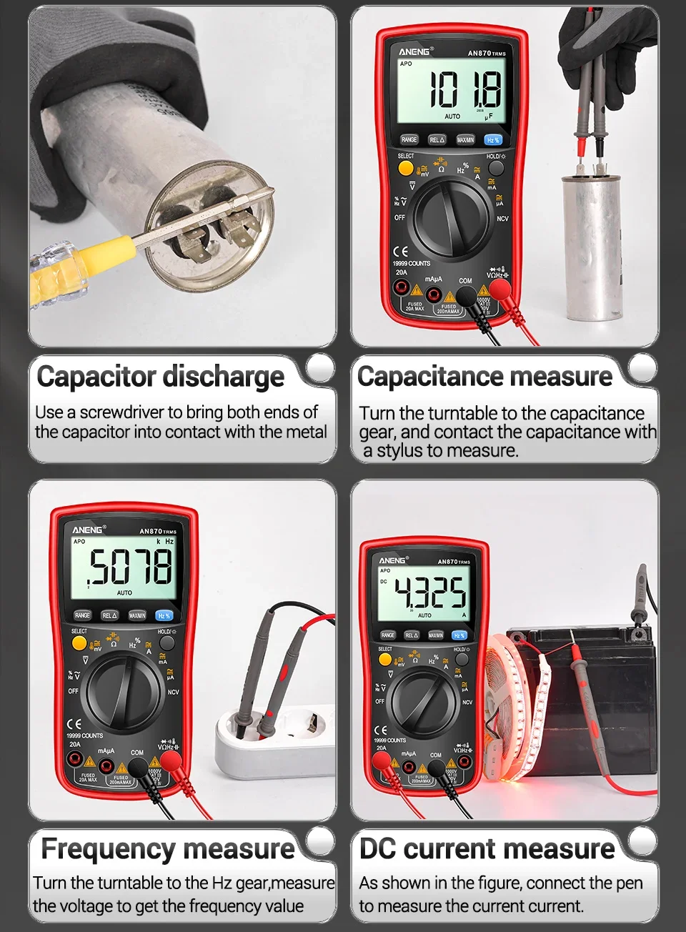 ANENG AN870 Smart Multimeter Digital Profesional 19999 Zählt AC Spannung Tester Strom NCV Kapazität Widerstand Ohm Test Tool – Detail 25