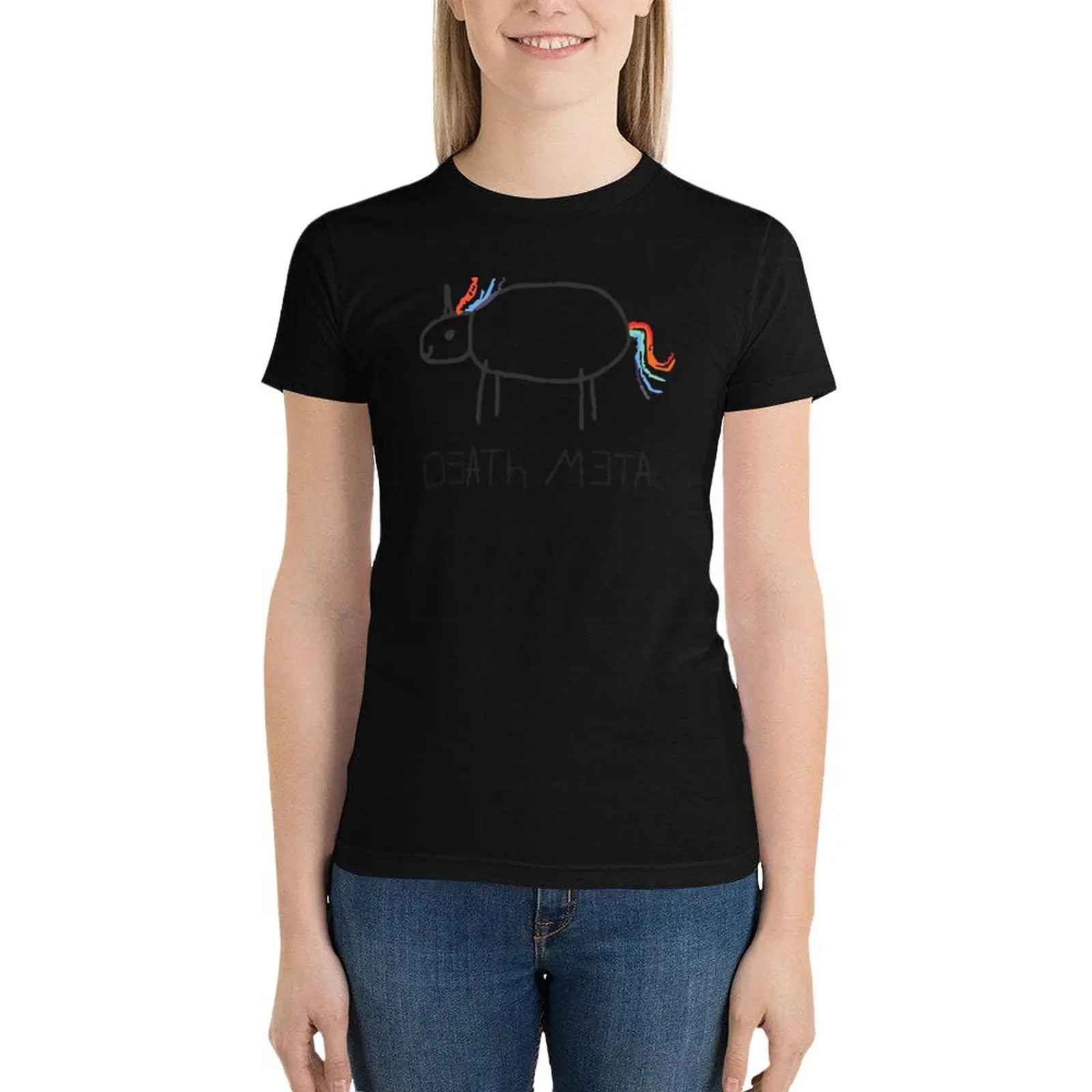 Death Metal Unicorn (Crayon) T-Shirt female cute tops Blouse Women's tee shirt