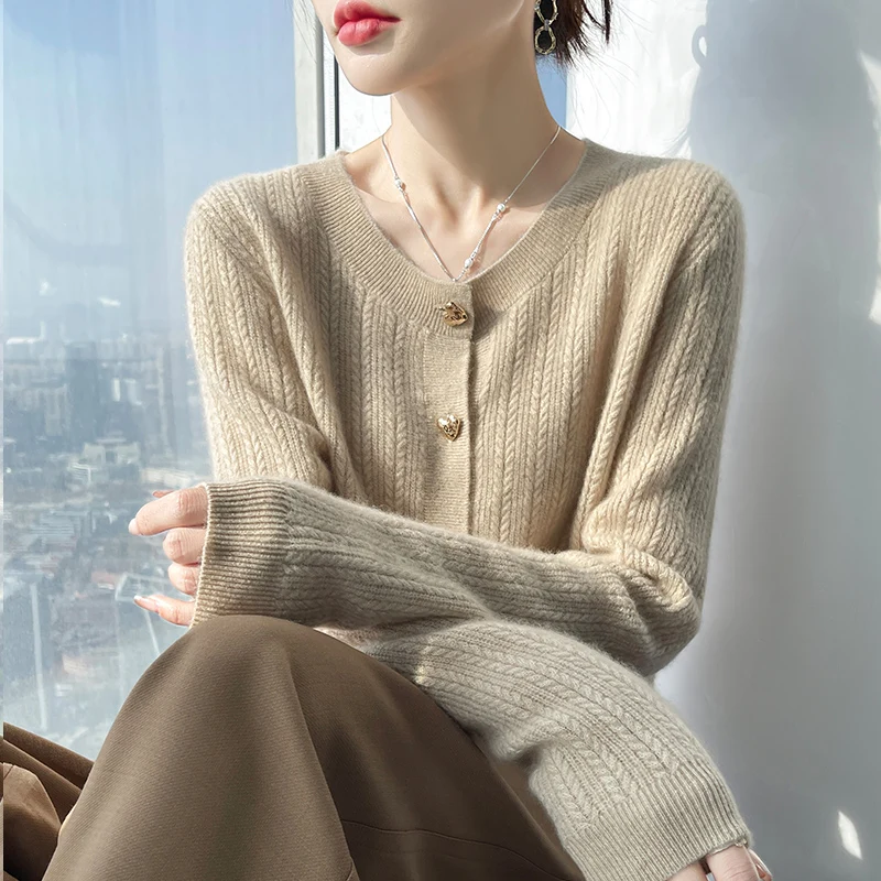 

Spring and autumn new pure cashmere plus mulberry silk loose undercoat noble cardigan coat