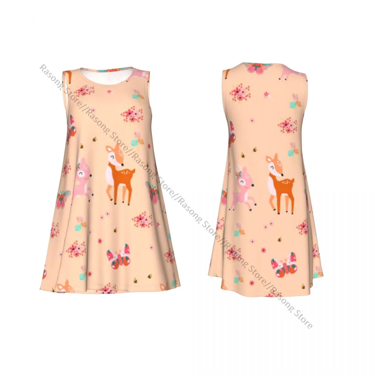 レディースドレス夏カジュアルTシャツドレスビーチカバーアップかわいい鹿と花タンクドレス
