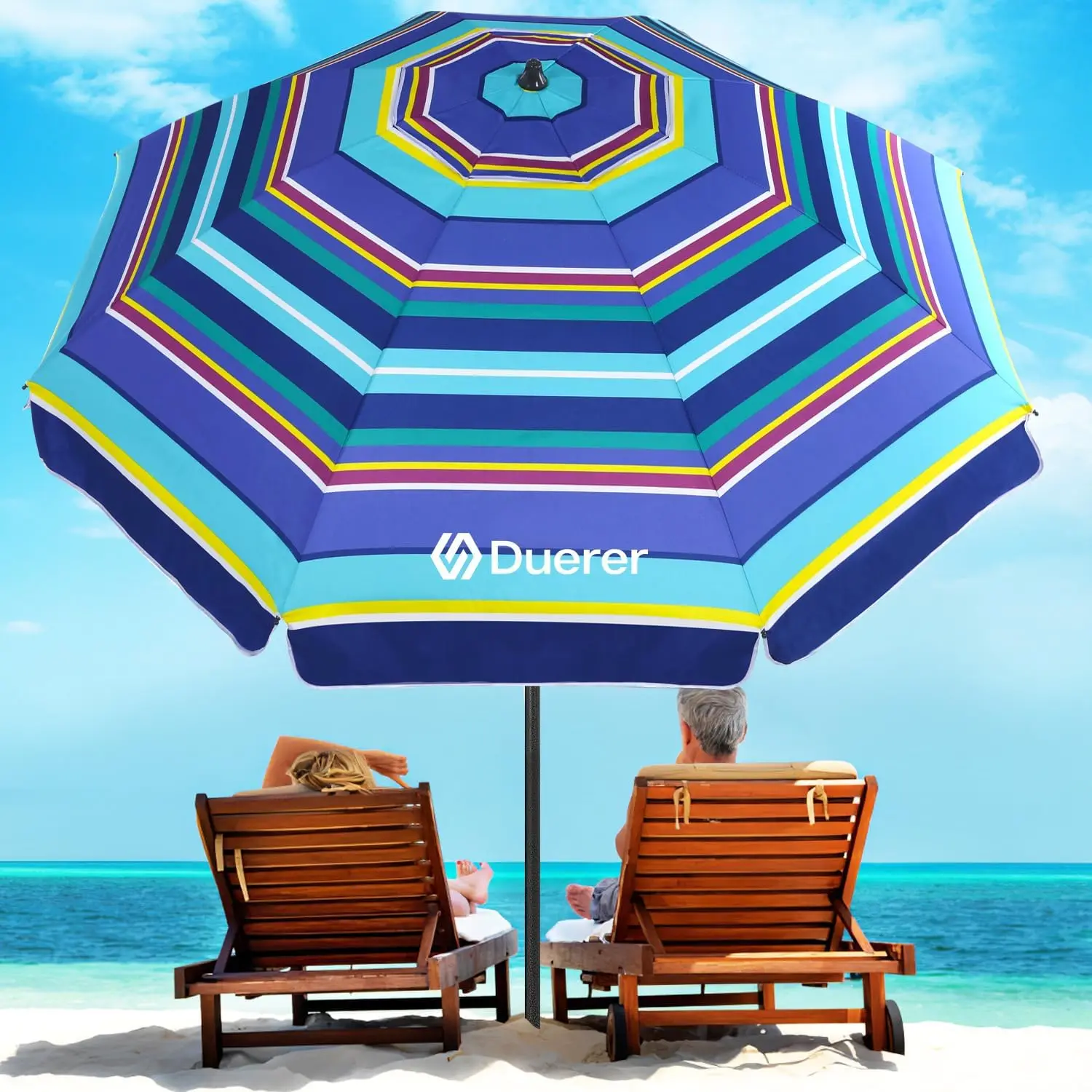 

Beach Umbrellas, 8.5FT Beach Umbrella for Sand with Anchor Heavy Duty Windproof, Height Adjustable Tilt Iron Pole