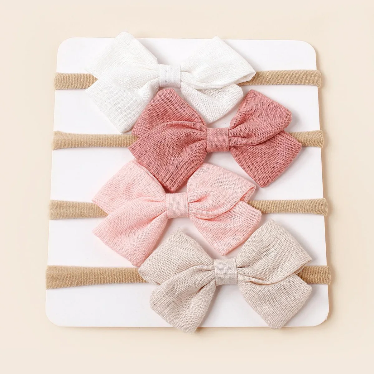 4pcs Baby Bamboo Cotton Bow Nylon Headband Girls Cute Hairband Toddler Photograph Decor Hair Accessories