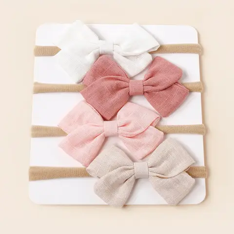 4pcs 아기 대나무 면화 활 나일론 머리띠 소녀 귀여운 헤어 밴드 유아 사진 장식 헤어 액세서리