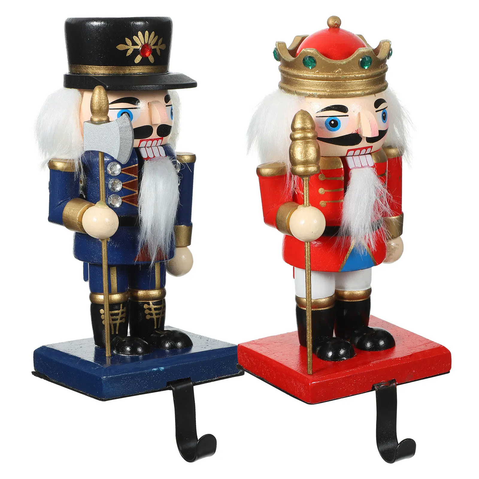 

2Pcs Nutcracker Stocking Holders Fireplace Mantle Hooks Christmas Weighted Striped Xmas Party Decor Hanging Fireplace Frame Hook