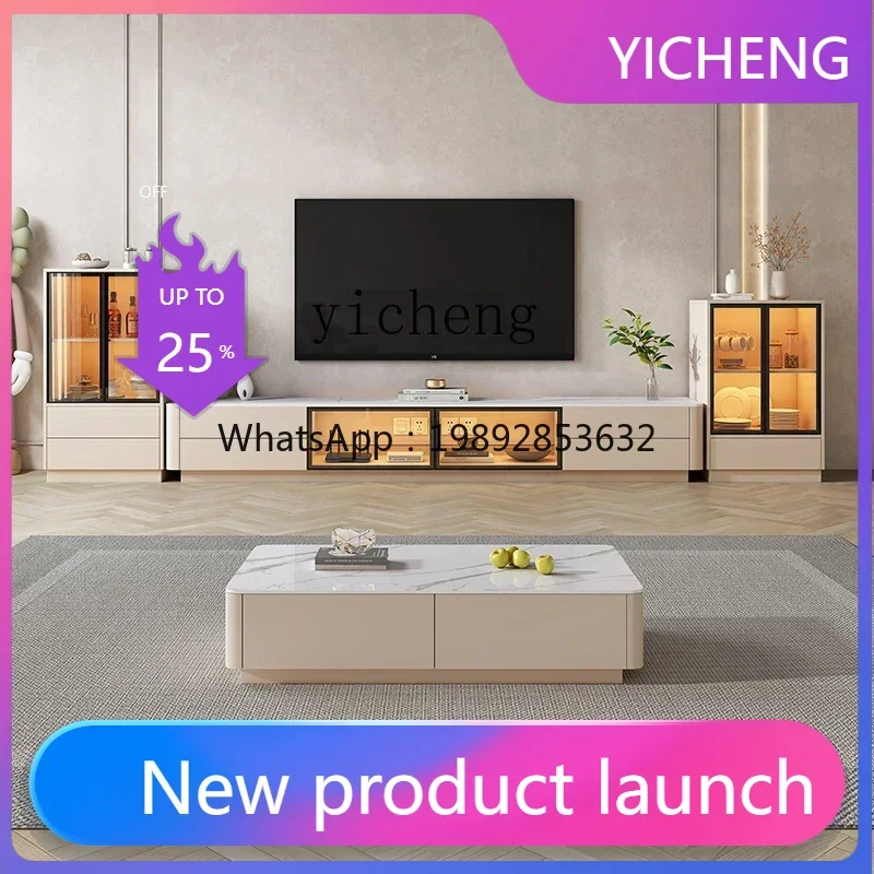 

GZ rock slab TV cabinet coffee table combination high solid wood floor cabinet side cabinet light luxury bedroom