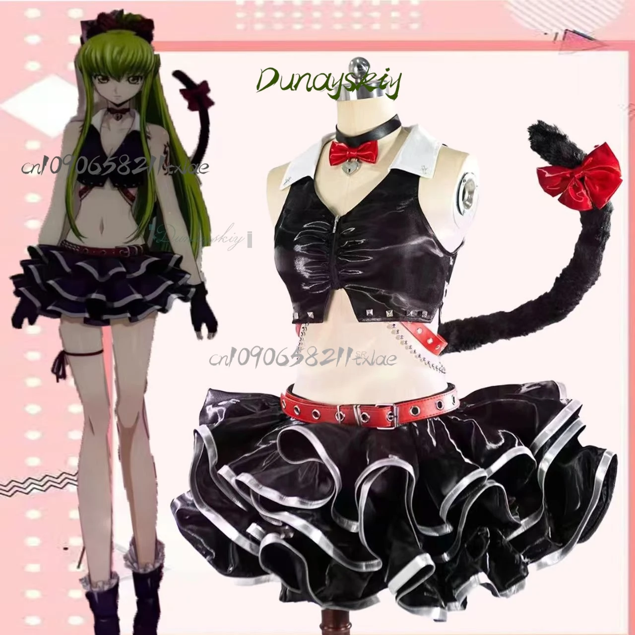 CCCC القط الفرقة تأثيري حلي الأسود آذان القط الذيل تنورة صغيرة المحاصيل الأعلى الملحقات مجموعة كاملة مثير فستان لطيف النساء حفلة الهالوين