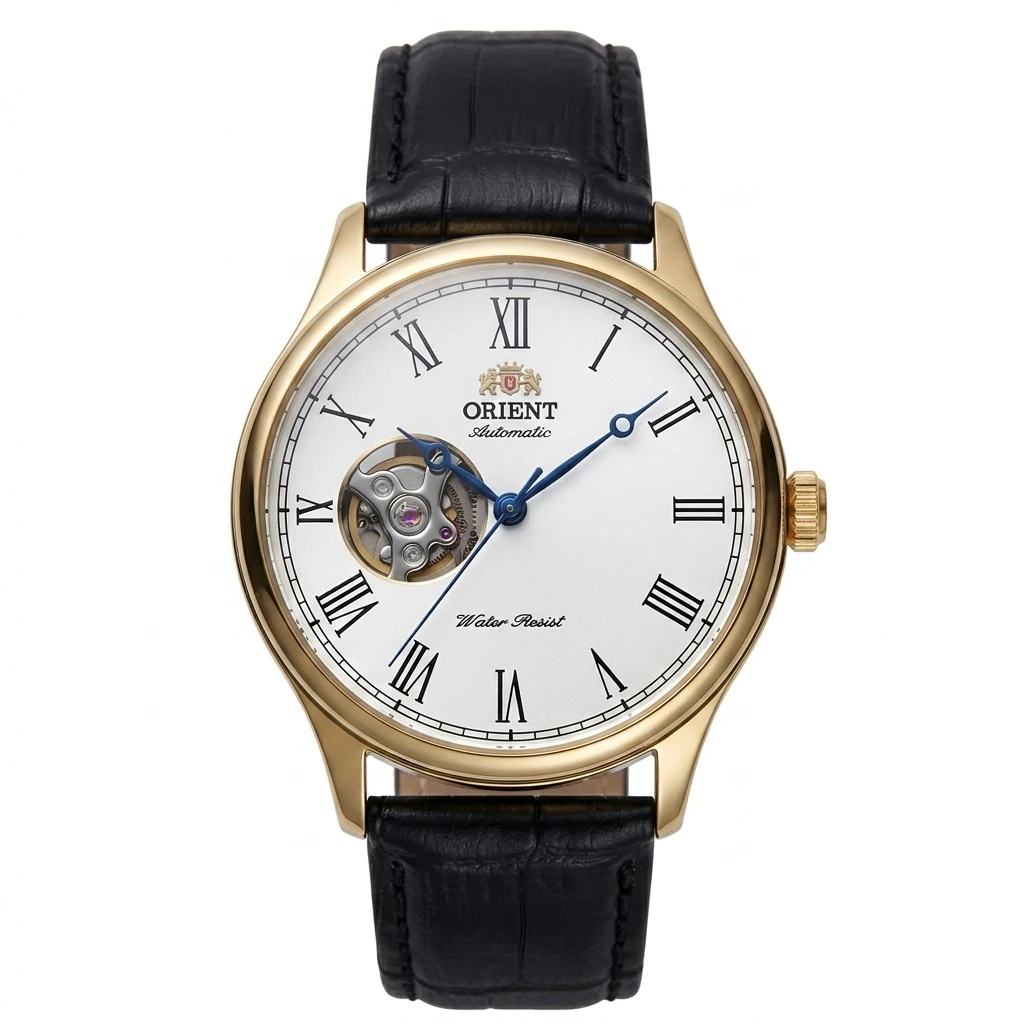 Orient Men Open Heart Skeleton Automatic Mechanical Watch Roman Numerals Leather Strap Business Wristwatch image 3