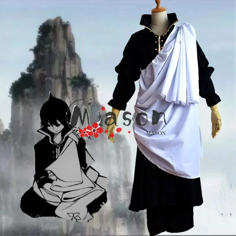 

CyAnime Zeref Dragneel Косплей Костюм Полный комплект и парик Длинное пальто, брюки и белая ткань Карнавальные костюмы на Хэллоуин для YW