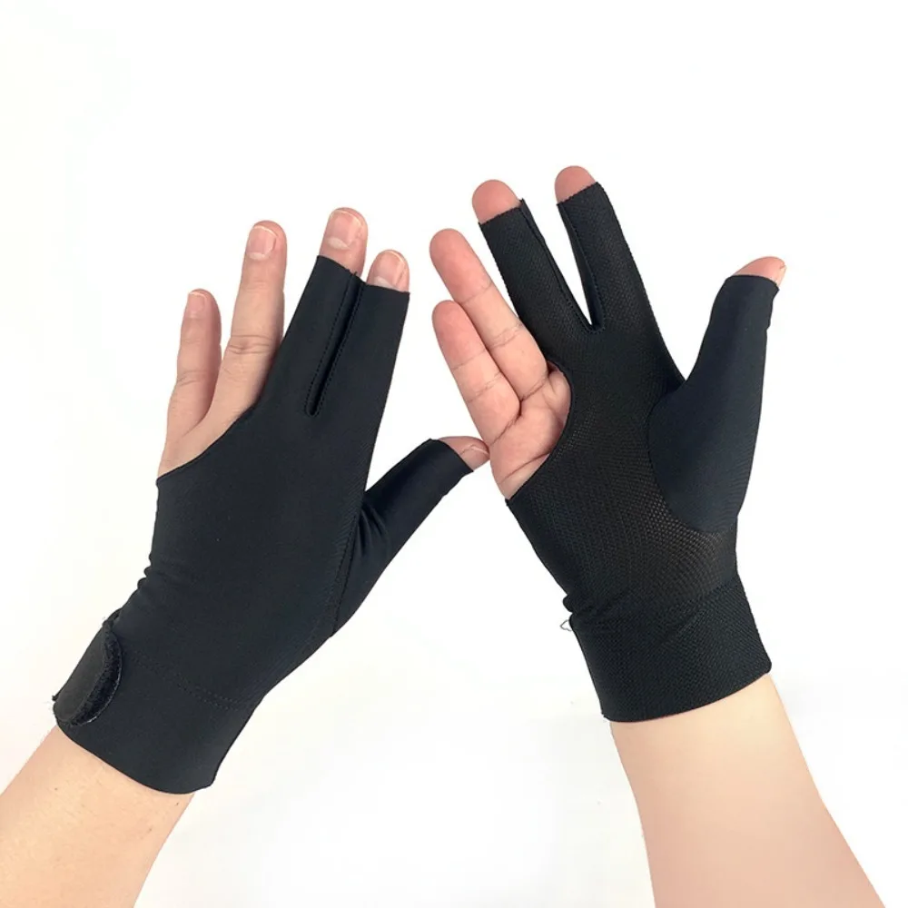 

Three Fingers Billiards Glove Non-slip Breathable Left Hand Billiards Glove Thin Black Non-slip Billiard Glove