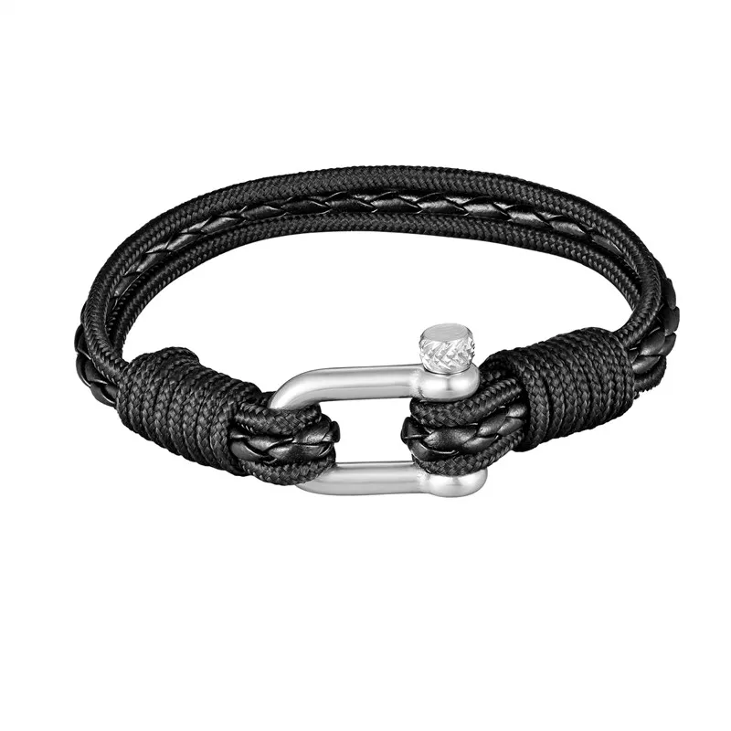 2023 New Stainless Steel Bracelet Men Women Nautical Survival Leather Wristband Colorful Braided Rope Bracelet Jewelry Gift