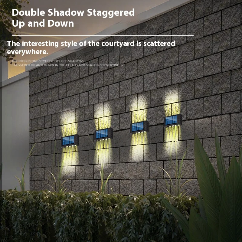 Lámpara Solar de pared para exteriores, luz de decoración de calle de patio, impermeable, iluminación luminosa de arriba y abajo, lámpara de paisaje de jardín, 4, 6, 8, 10LED