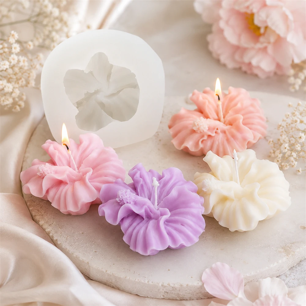 Soap Making Home - 1/2개 히비스커스 꽃 양초 몰드 세트