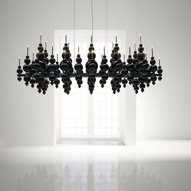 Post-Modern Black Pendant Chandelier Lights For Dining Room Kitchen Living Room Bedroom Creative Black Gourd Ceiling Chandelier