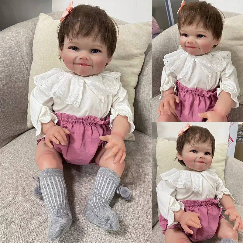 Raya Reborn de 24 pulgadas para niña pequeña, tela suave, cuerpo con pelo enraizado, muñeca pintada a mano de alta calidad, piel 3D