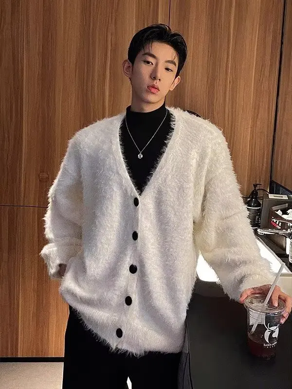 

Мужской кардиган на пуговицах с v-образным вырезом, корейский свитер Lazy Faion, высококачественный норковый трикотаж, пальто, модная верхняя одежда