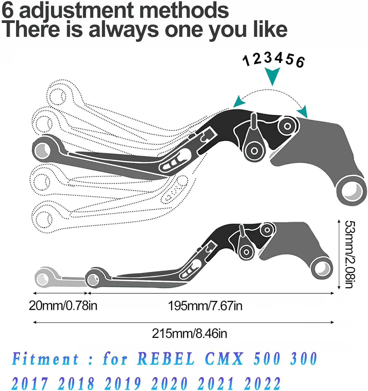 

Motorcycle Folding Extendable Adjustable Clutch Brake Levers for CMX 500 Rebel500 Rebel300 CMX300 2017-2022(Black)