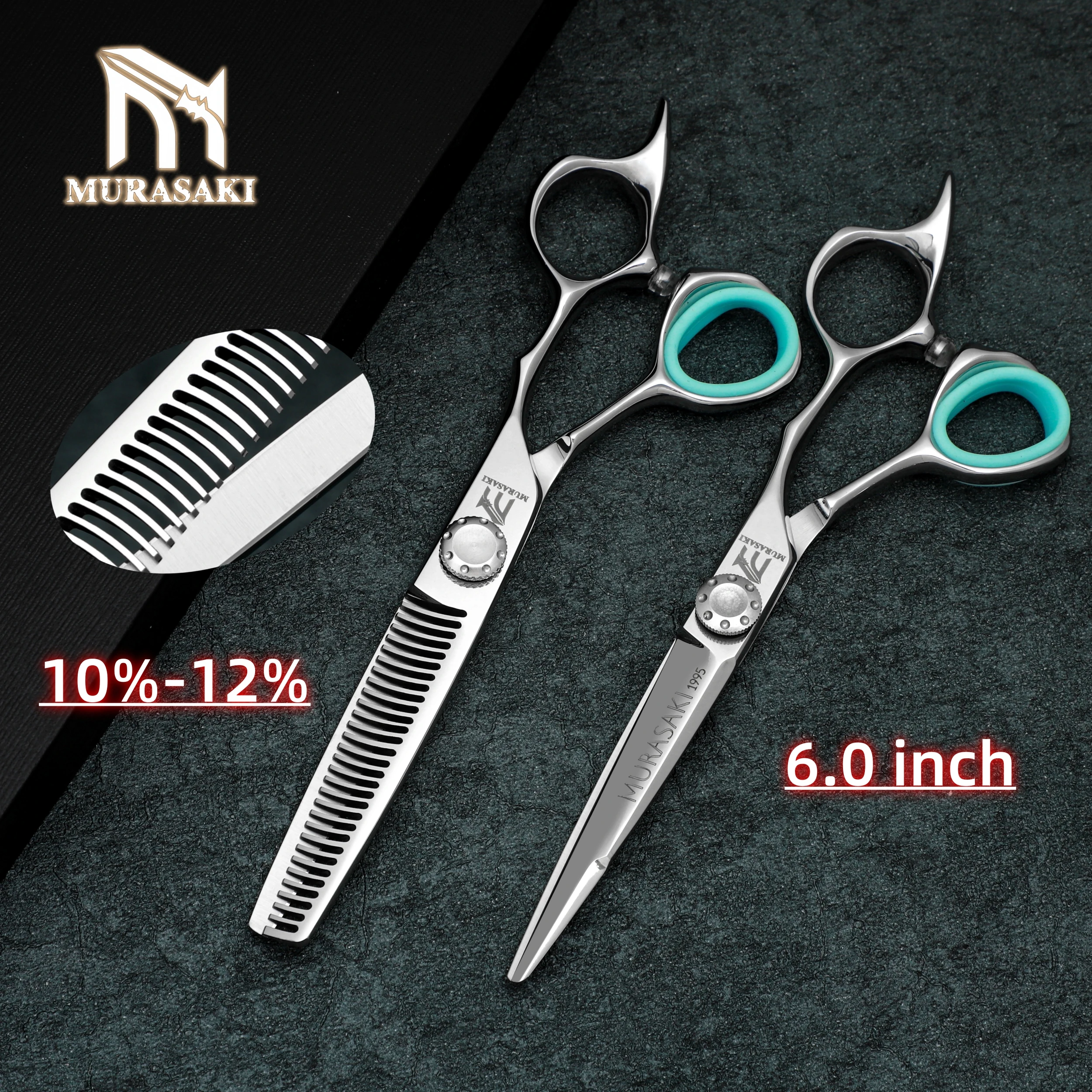 MURASAKI 6-Zoll-Professionsschere mit umgekehrten Zähnen zum Ausdünnen, Hitachi 440C-Stahl-Friseurschere, hochwertige Haarschneidemaschine – Detail 28