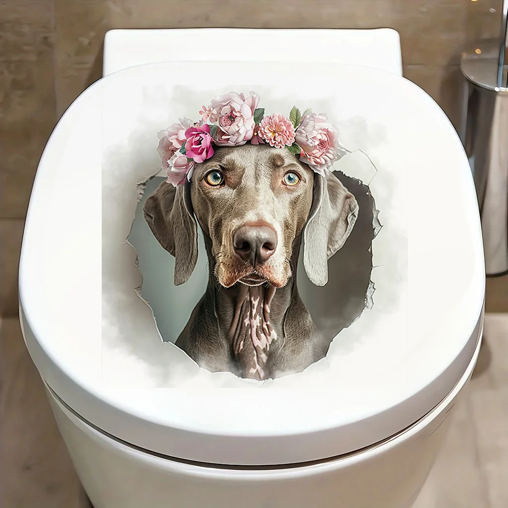 

90769# Weimaraner Dog Break the Wall Self-Adhesive Toilet Stickers,Wall Decal Removable, Vinyl Car Sticker for Bathroom Decor