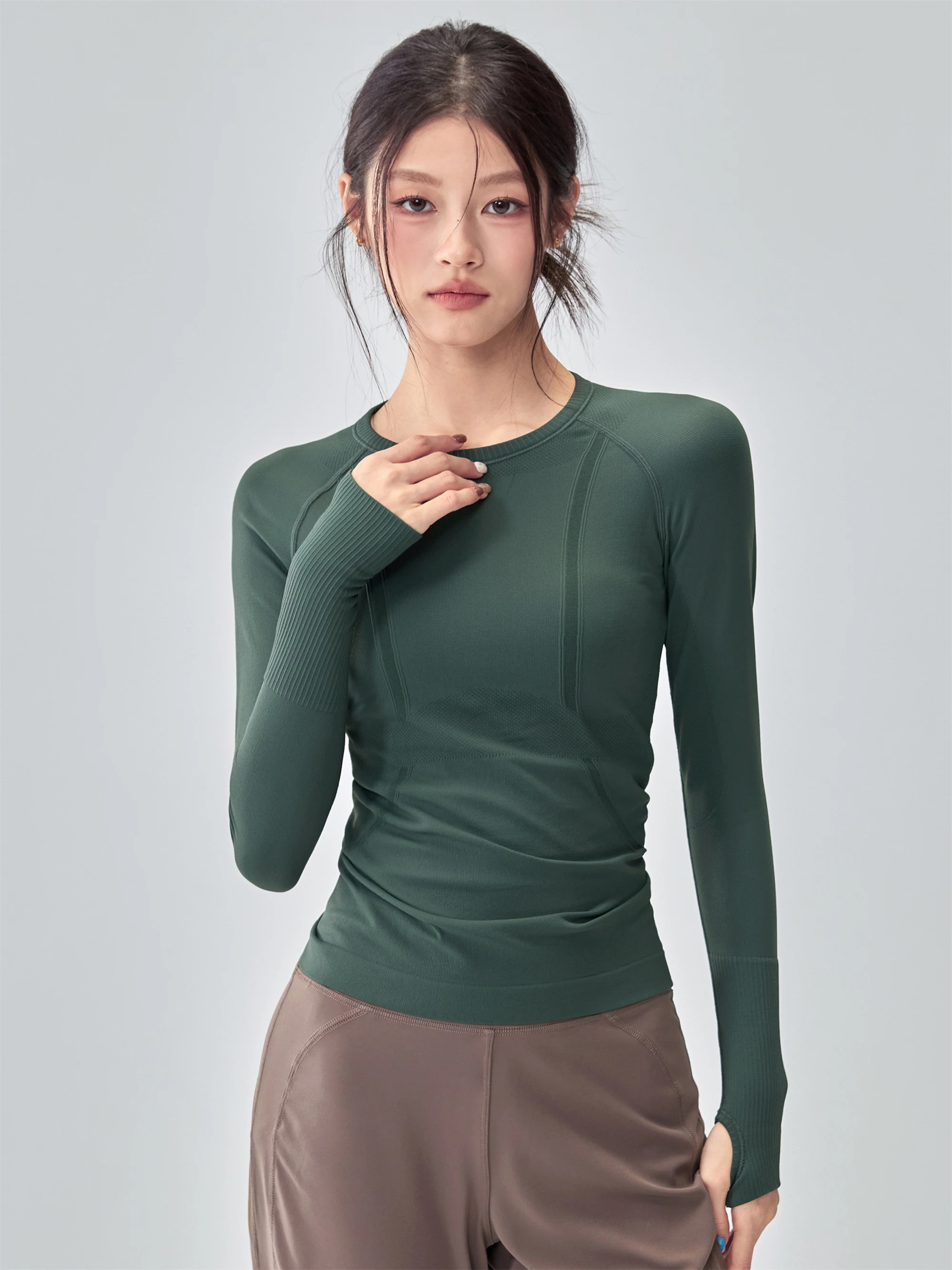 

Women's Yoga Clothes Long Sve Knitted Sl Fitn Sports Top Slimming Autumn Winter Base Layer T-irt round Ne